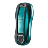 Porsche key fob cover (2018+) Leather Design - 911, Cayenne, Macan, Panamera. green
