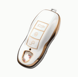 Porsche key fob cover (2010-2018) Gold trim design- 911, Cayenne, Macan, Panamera. white