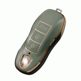 Porsche key fob cover (2010-2018) Gold trim design- 911, Cayenne, Macan, Panamera. green