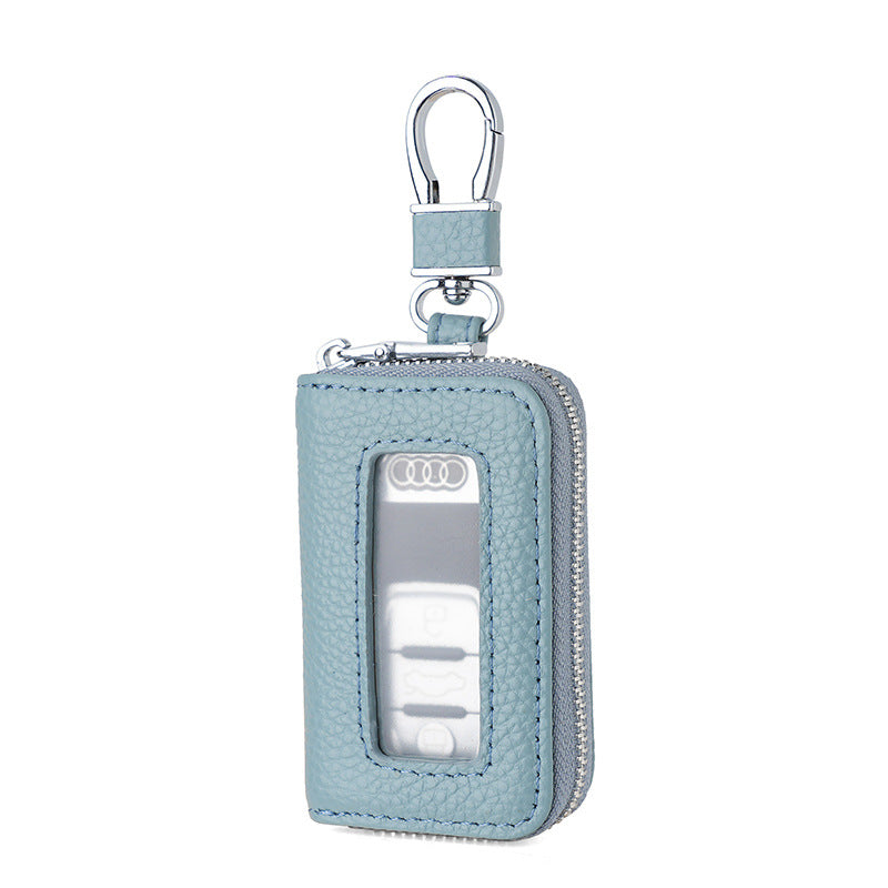 Universal PU Leather Car Key Holder with Window - Keychain Case for Vehicle Remote