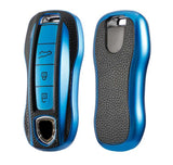 Porsche key fob cover (2018+) Leather Design - 911, Cayenne, Macan, Panamera. blue