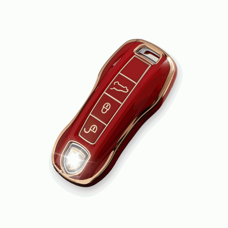 Porsche key fob cover (2018+) Gold Trim - 911, Cayenne, Macan, Panamera. red