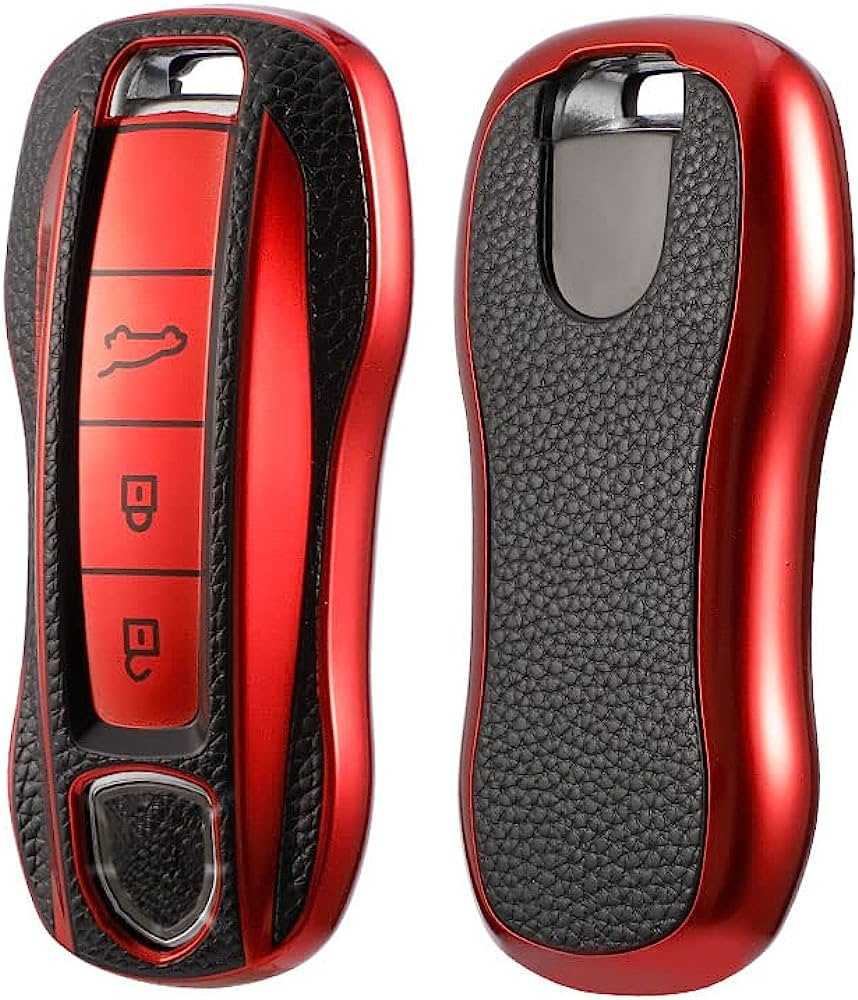 Porsche key fob cover (2018+) Leather Design - 911, Cayenne, Macan, Panamera. red