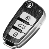 Audi key fob cover - Black and silver leather | Keysleeves