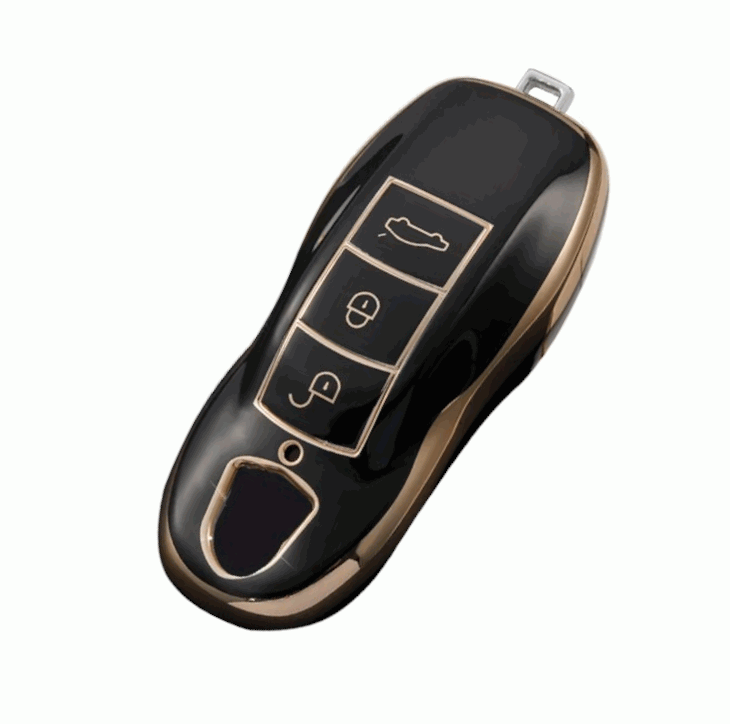 Porsche key fob cover (2010-2018) Gold trim design- 911, Cayenne, Macan, Panamera. black