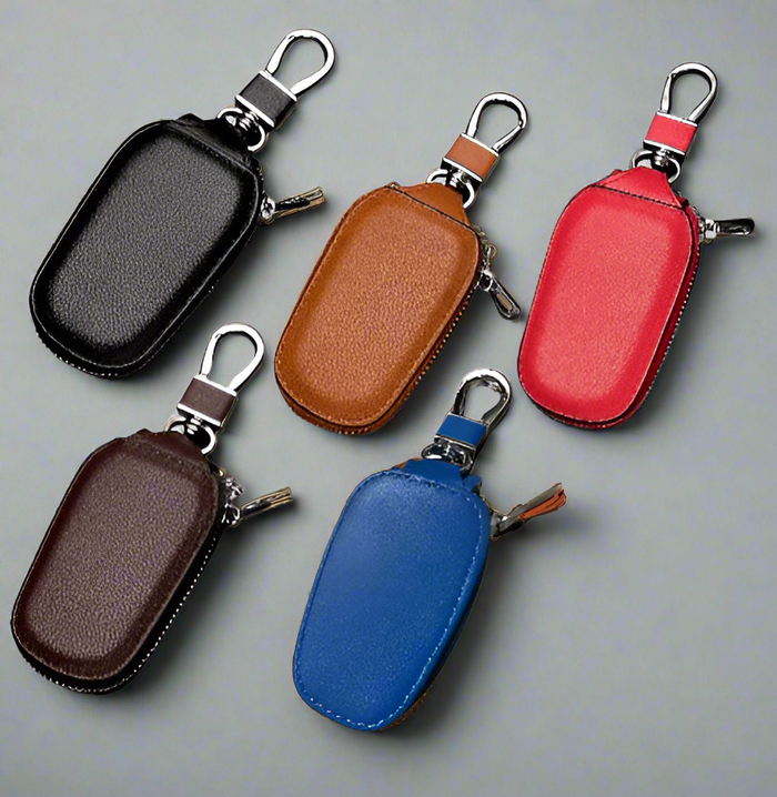 Premium PU Leather Car Key Holder - Keychain Case for Vehicle Remote with Zipper Closure