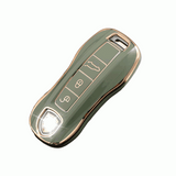 Porsche key fob cover (2018+) Gold Trim - 911, Cayenne, Macan, Panamera. green