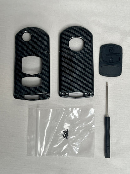 Mazda Flip key cover - 2 button Carbon Fibre | Mazda 2, 3, 6, CX-3, CX-5, RX8, MX-5