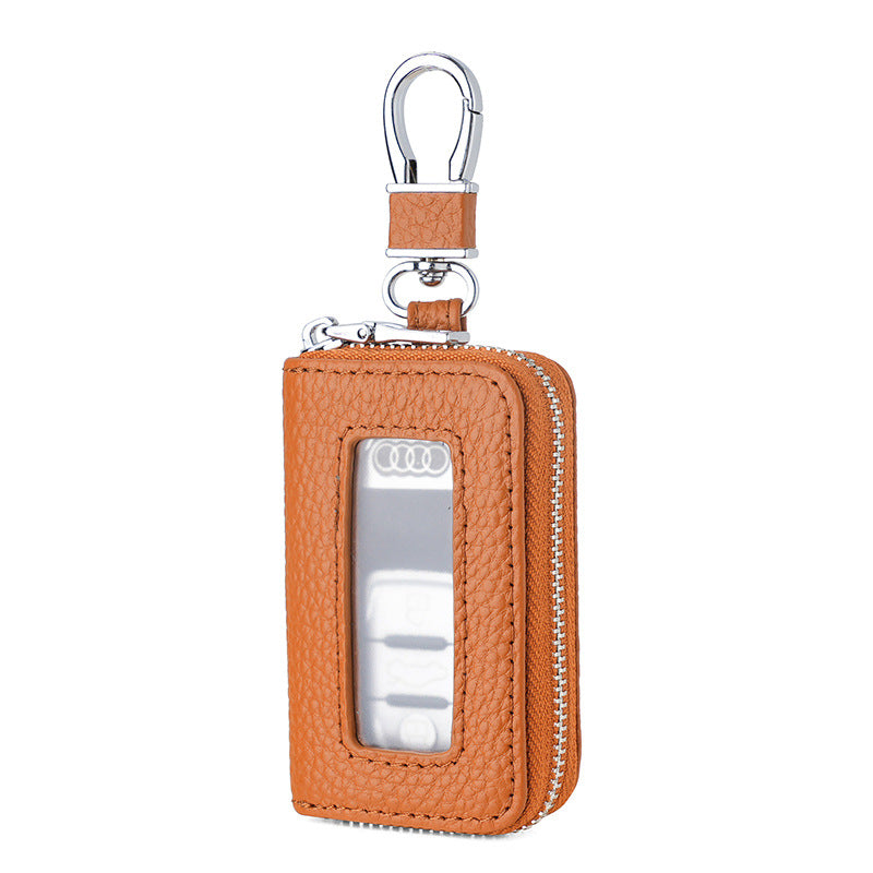 Universal PU Leather Car Key Holder with Window - Keychain Case for Vehicle Remote