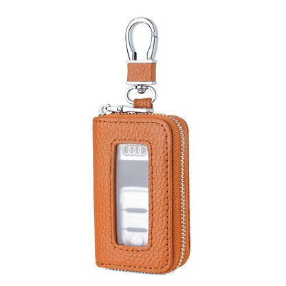 Universal PU Leather Car Key Holder with Window - Keychain Case for Vehicle Remote