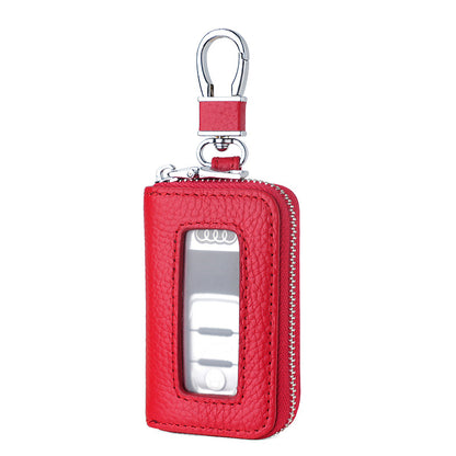 Universal PU Leather Car Key Holder with Window - Keychain Case for Vehicle Remote