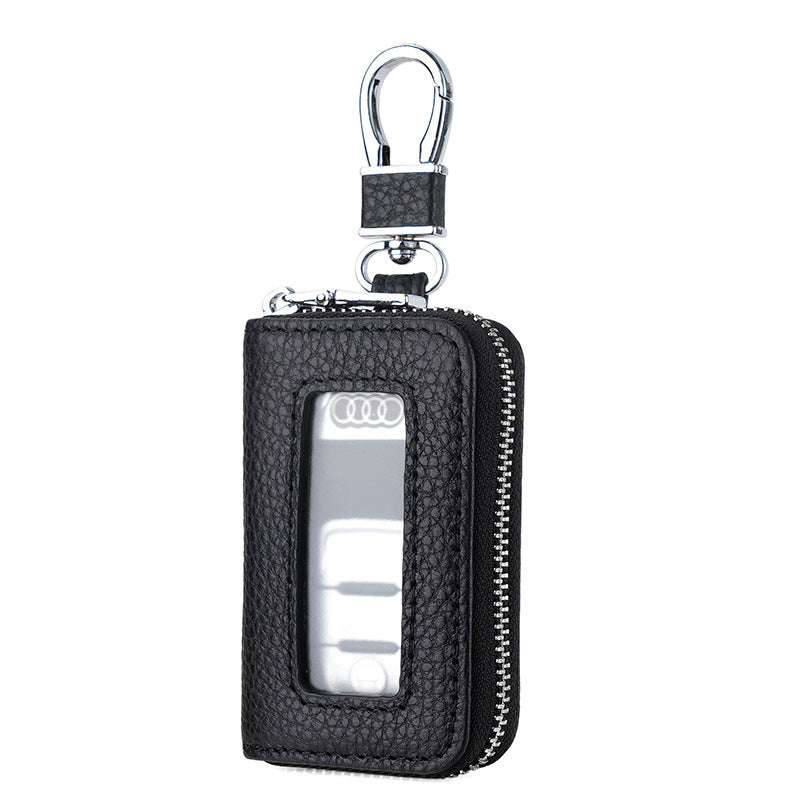 Universal PU Leather Car Key Holder with Window - Keychain Case for Vehicle Remote