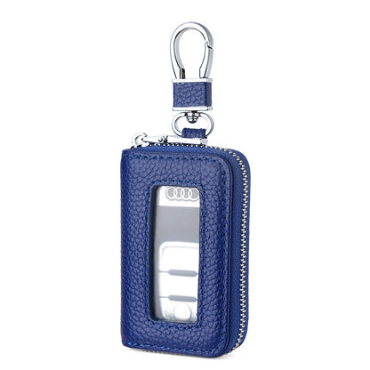 Universal PU Leather Car Key Holder with Window - Keychain Case for Vehicle Remote