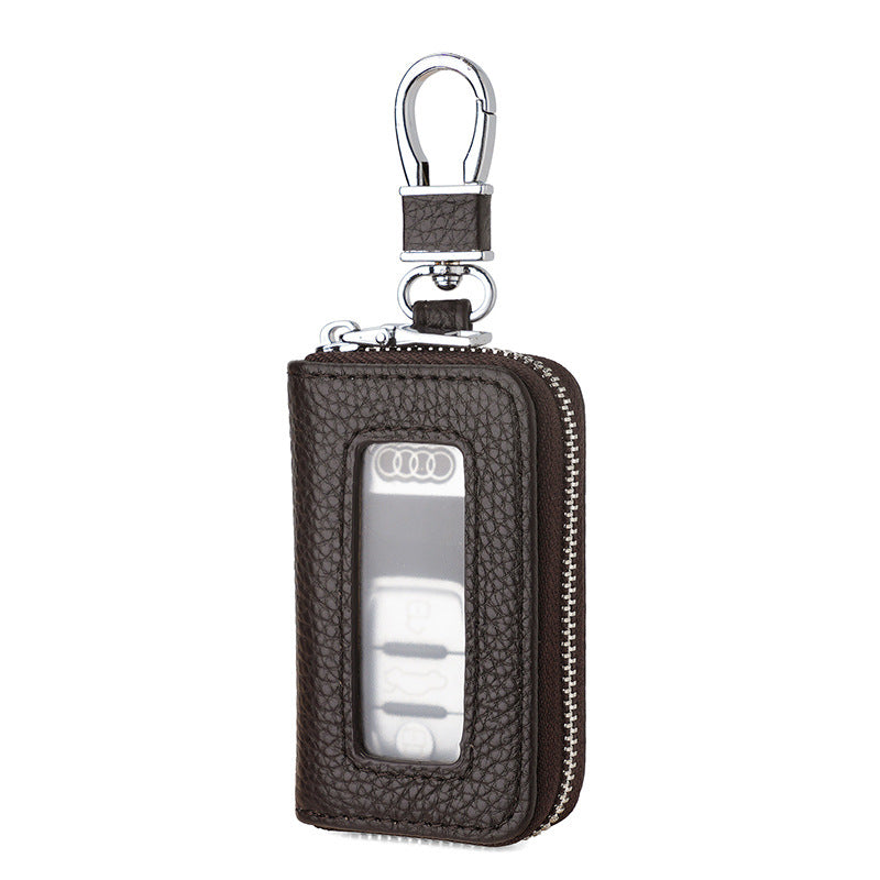 Universal PU Leather Car Key Holder with Window - Keychain Case for Vehicle Remote