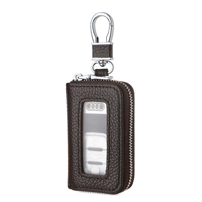 Universal PU Leather Car Key Holder with Window - Keychain Case for Vehicle Remote