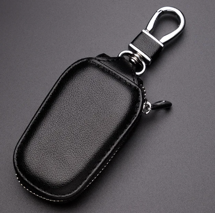 Premium PU Leather Car Key Holder - Keychain Case for Vehicle Remote with Zipper Closure