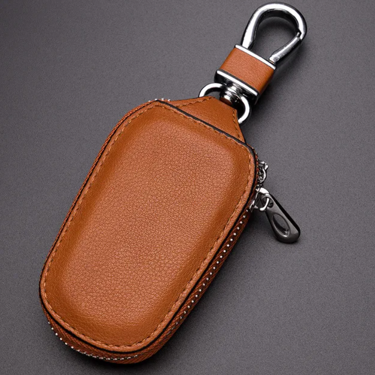Premium PU Leather Car Key Holder - Keychain Case for Vehicle Remote with Zipper Closure