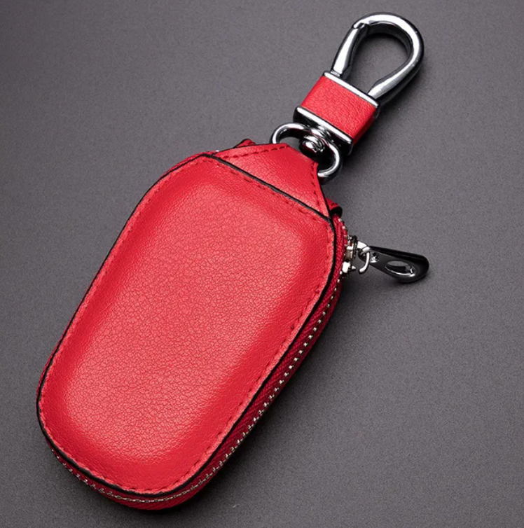 Premium PU Leather Car Key Holder - Keychain Case for Vehicle Remote with Zipper Closure