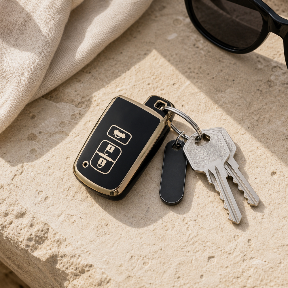 Toyota Type F key cover in a lifestyle setting