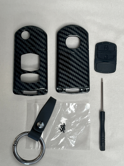 Mazda Flip key cover - 2 button Carbon Fibre | Mazda 2, 3, 6, CX-3, CX-5, CX-9, RX8, MX-5